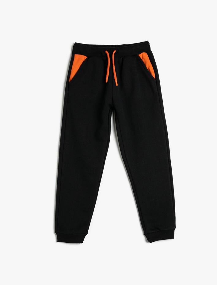 Erkek Çocuk Jogger Eşofman Altı Beli Bağlamalı Renk Kontrastlı Cepli