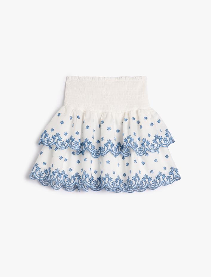 Kız Çocuk Etek Fisto İşlemeli Yüksek Bel Gipeli Pamuklu