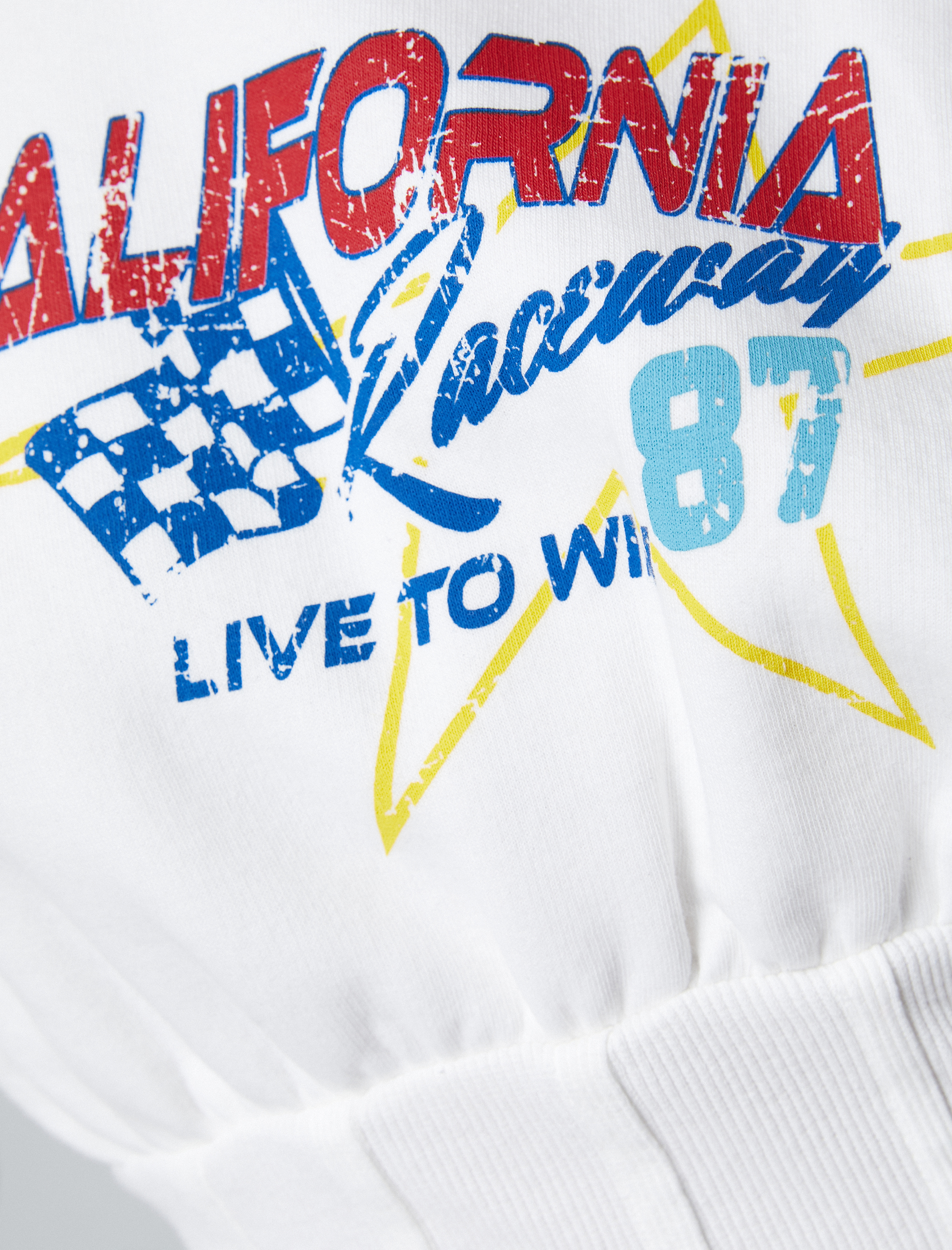   Şardonlu Baskılı Sweatshirt Beli Korse Detaylı Bisiklet Yaka