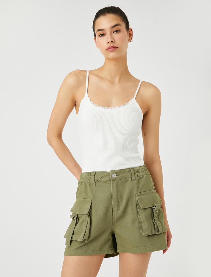  Kargo Şort Normal Lastikli Bel Büyük Cep Detaylı