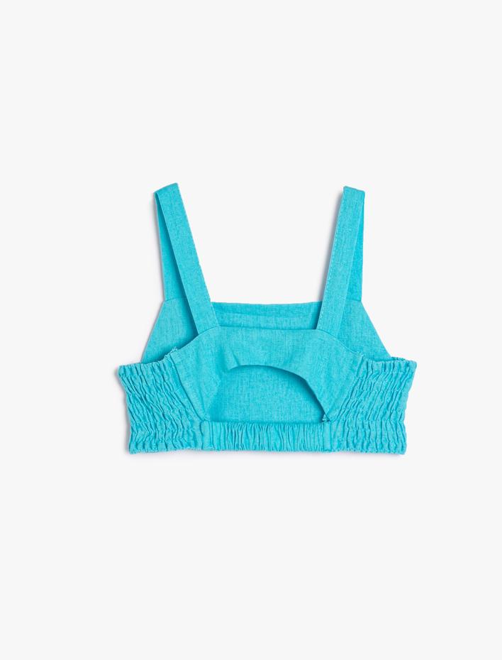 Kız Çocuk Crop Keten Bluz Askılı Arkası Pencere Detaylı Gipeli