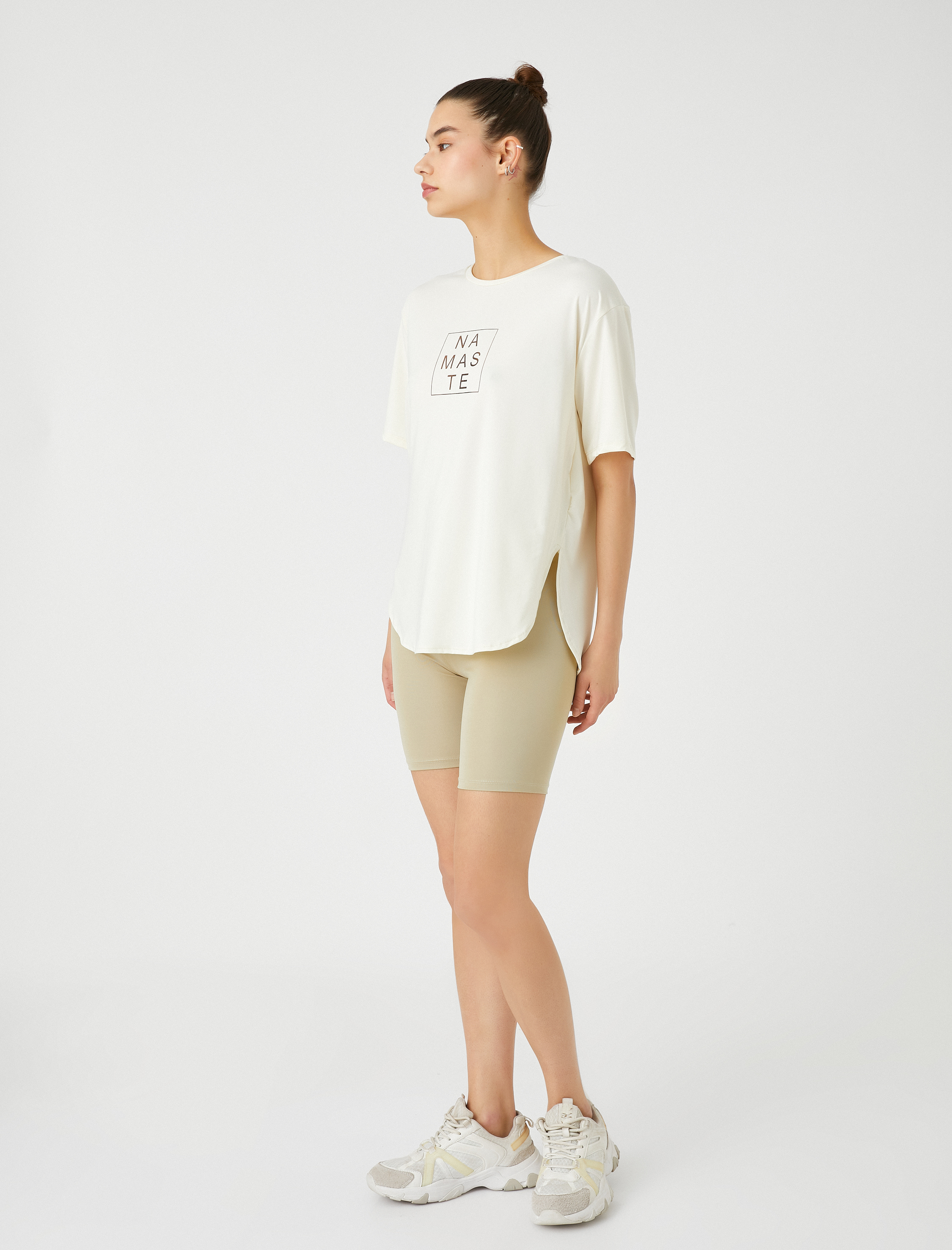   Relax Fit Yoga Spor Tişört Namaste Baskılı