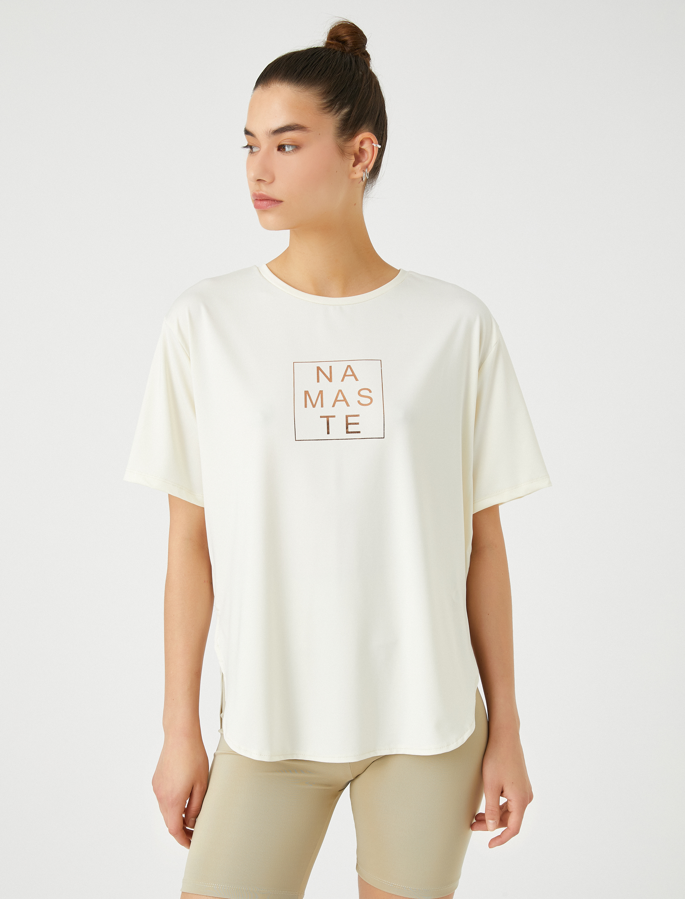   Relax Fit Yoga Spor Tişört Namaste Baskılı