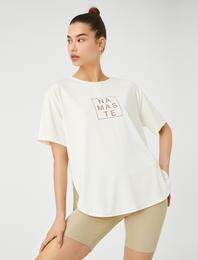 Relax Fit Yoga Spor Tişört Namaste Baskılı