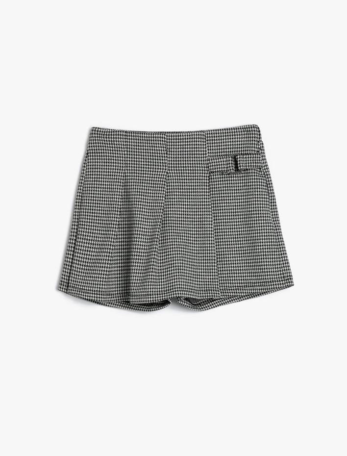 Kız Çocuk Mini Şort Etek Kemer ve Pile Detaylı Kruvaze