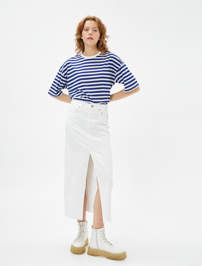  Kısa Kollu Tişört Bisiklet Yaka Viskon Karışımlı