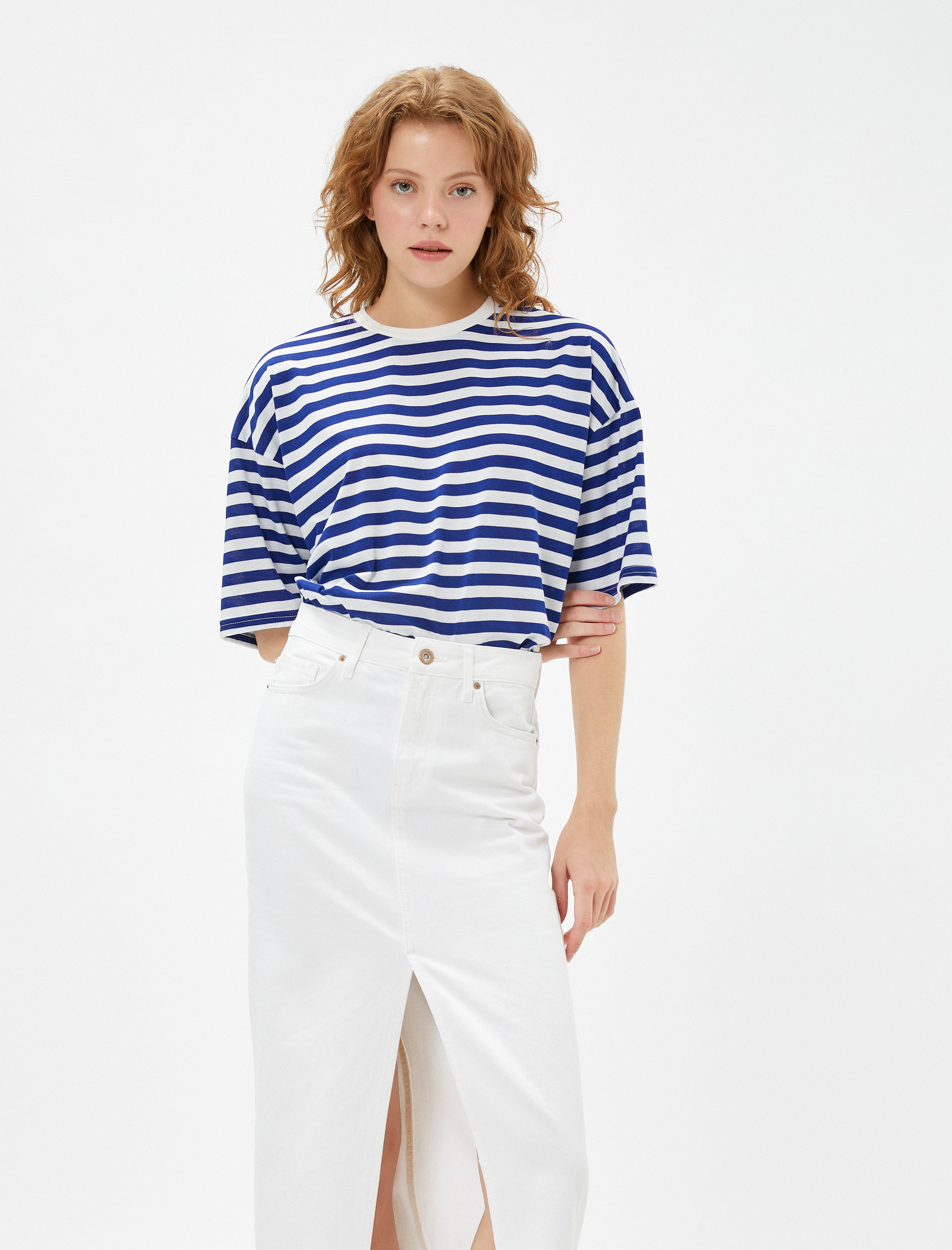   Kısa Kollu Tişört Bisiklet Yaka Viskon Karışımlı