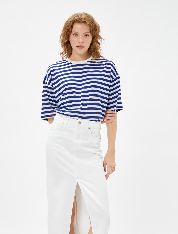  Kısa Kollu Tişört Bisiklet Yaka Viskon Karışımlı