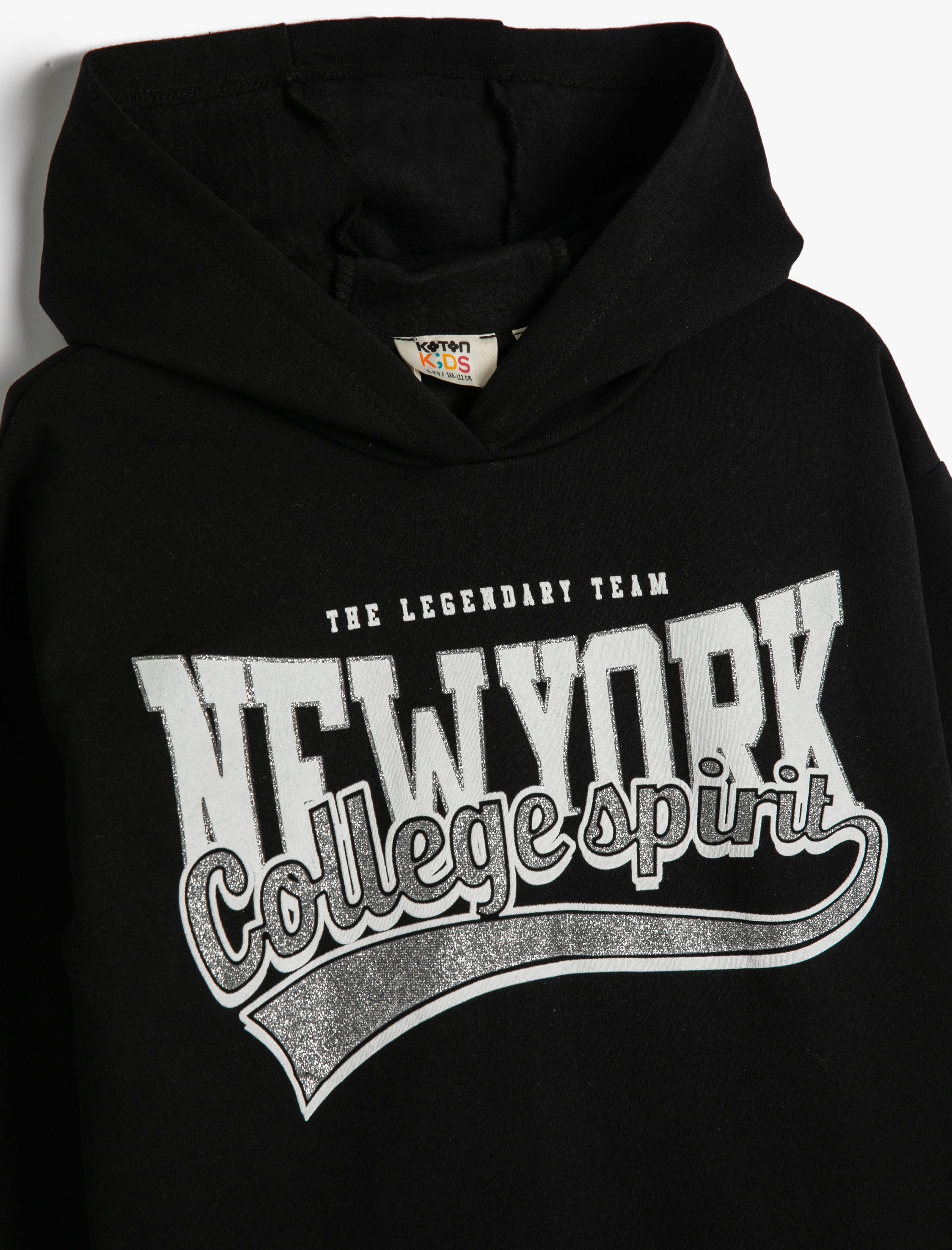  Kız Çocuk Kapşonlu Sweat Şardonlu Kolej Temalı Baskılı Şardonlu