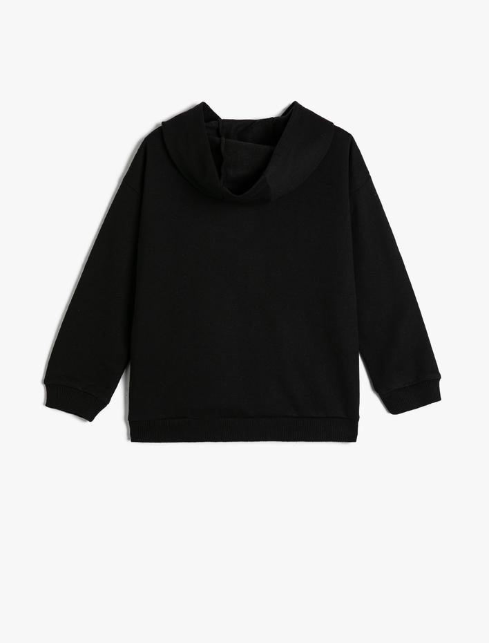 Kız Çocuk Kapşonlu Sweat Şardonlu Kolej Temalı Baskılı Şardonlu