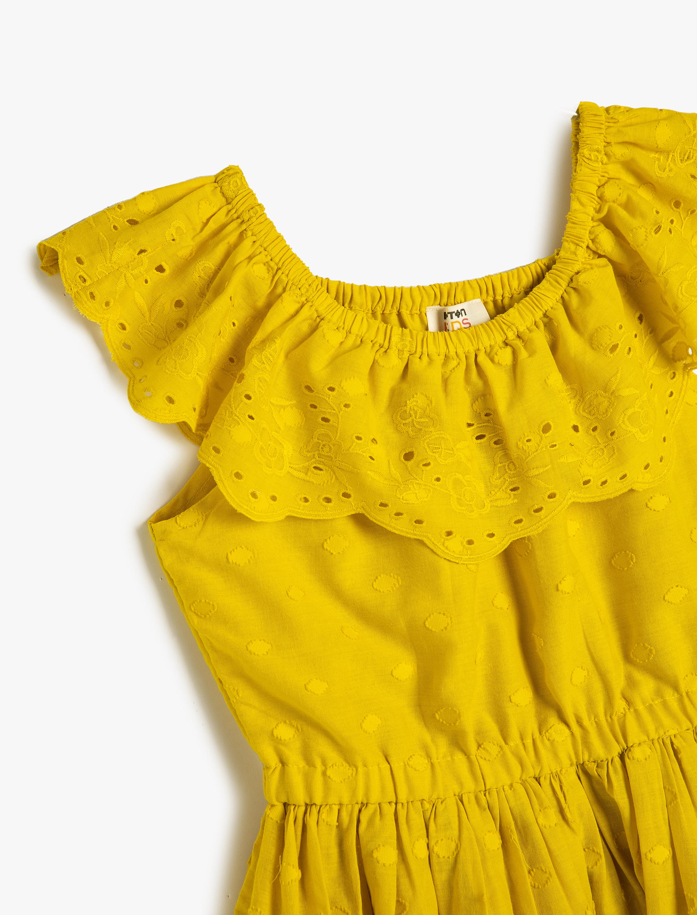  Kız Çocuk Midi Elbise Fırfırlı Fistolu Dökümlü Yaka Pamuklu Astarlı