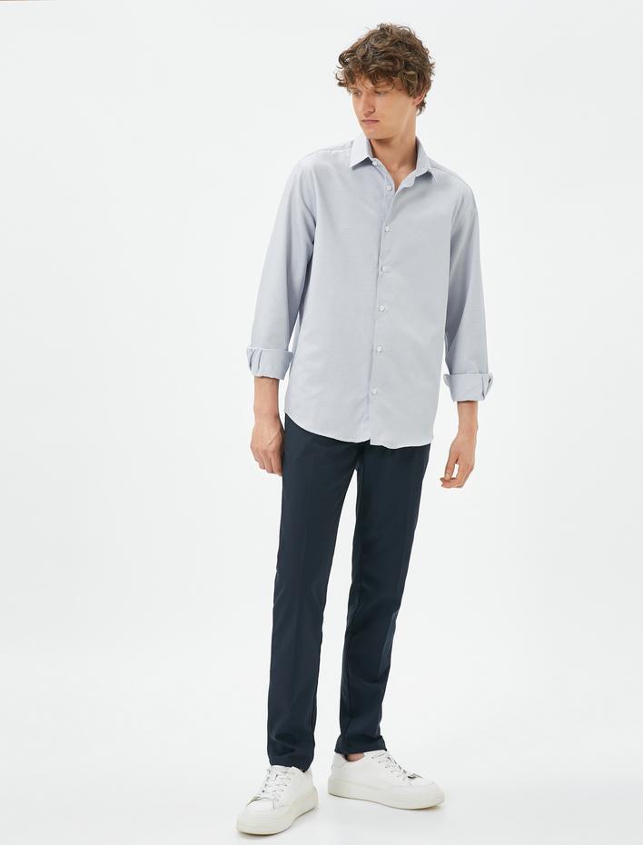  Basic Gömlek Klasik Yaka Minimal Desenli Düğmeli Non Iron