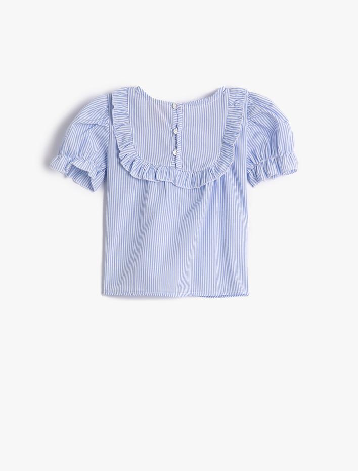 Kız Bebek Bluz Fırfırlı Kısa Balon Kollu Yuvarlak Yaka Çiçek İşlemeli