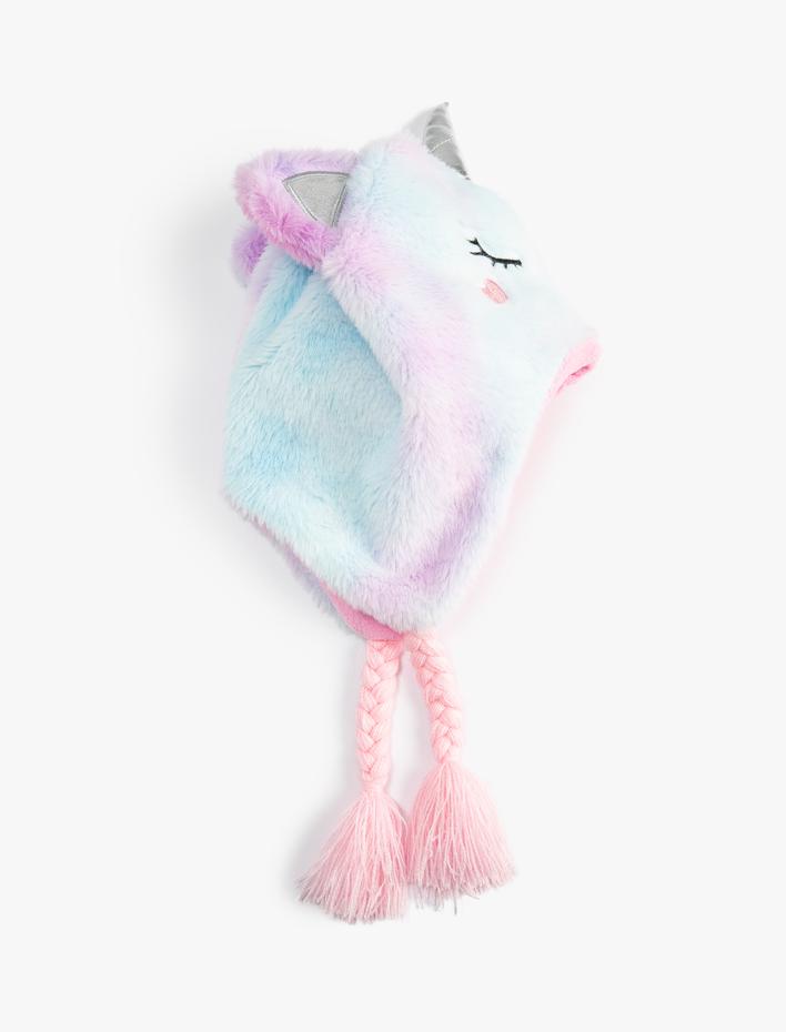 Kız Çocuk Peluş Unicorn Bere Kulak Kapaklı İçi Polarlı