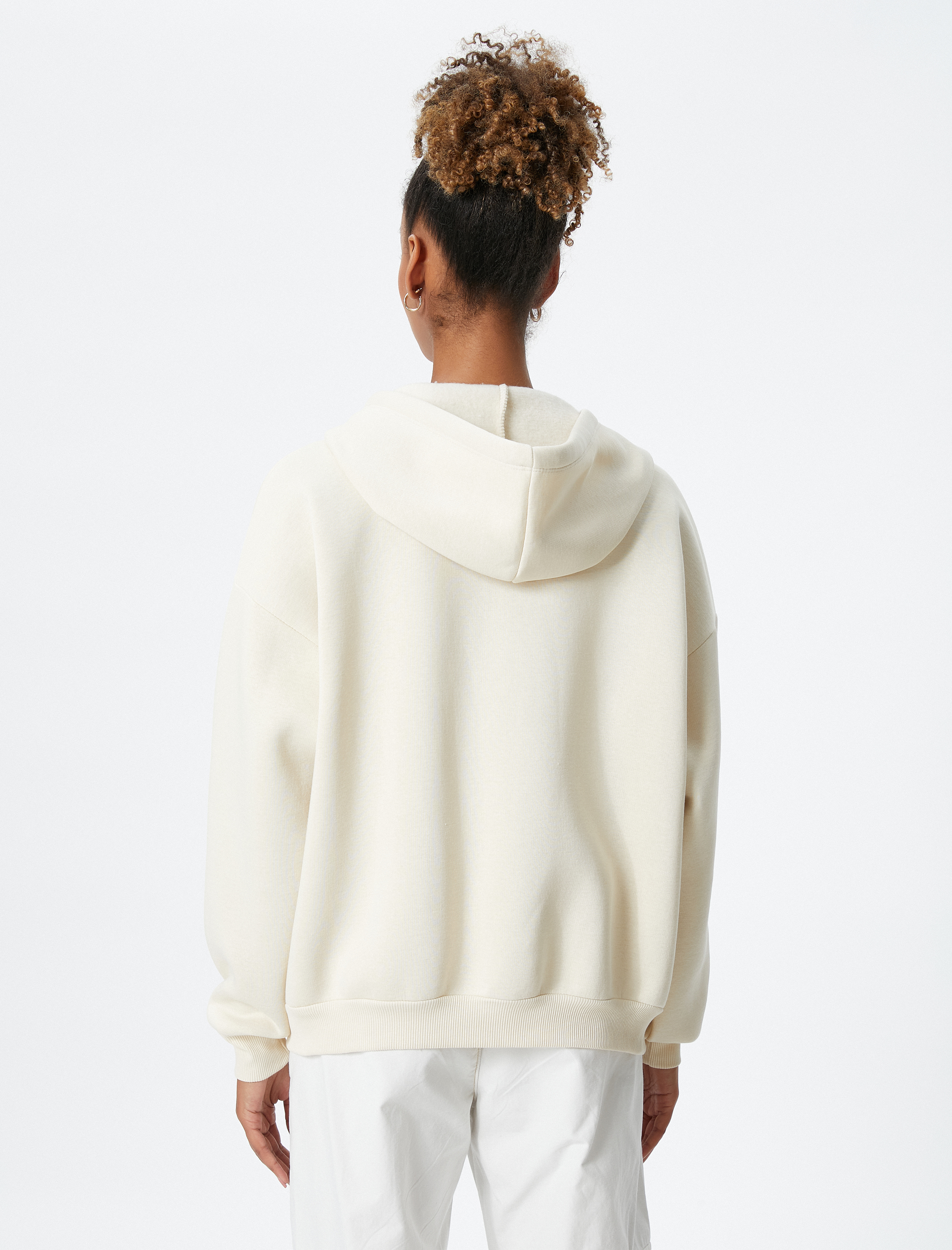   Şardonlu Oversize Fermuarlı Sweatshirt Kapüşonlu Kanguru Cepli