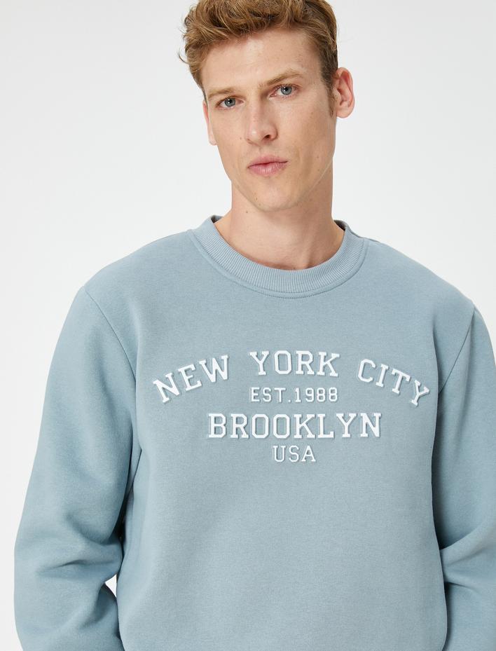  Kolej Baskılı Sweatshirt Bisiklet Yaka Uzun Kollu Şardonlu