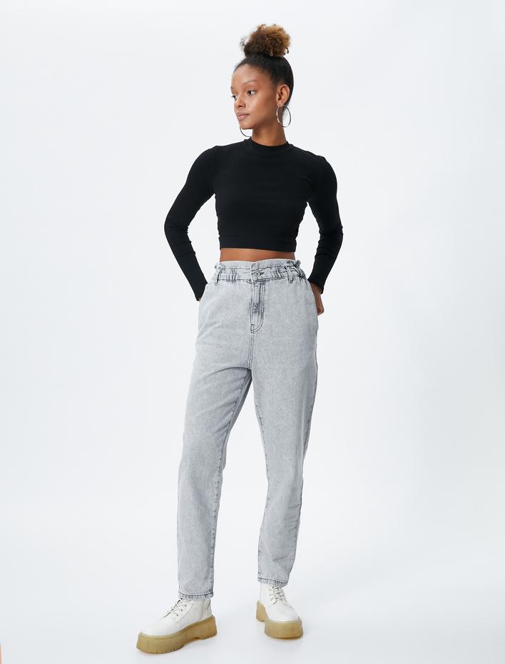  Beli Lastikli Kot Pantolon Yüksek Bel - Baggy Jeans