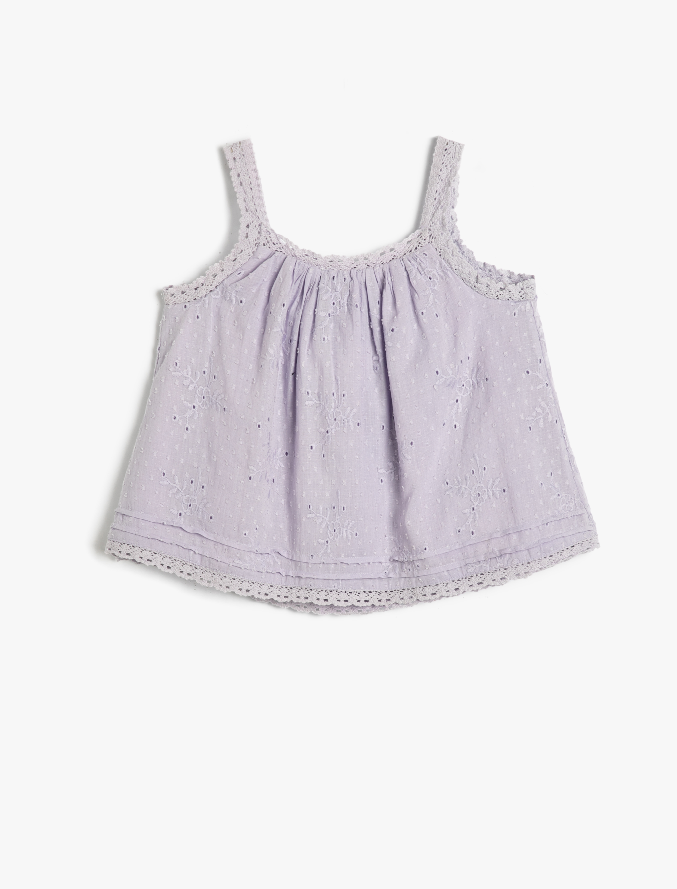  Kız Çocuk Askılı Bluz Çiçek Brodeli Düğmeli Pamuklu Astarlı