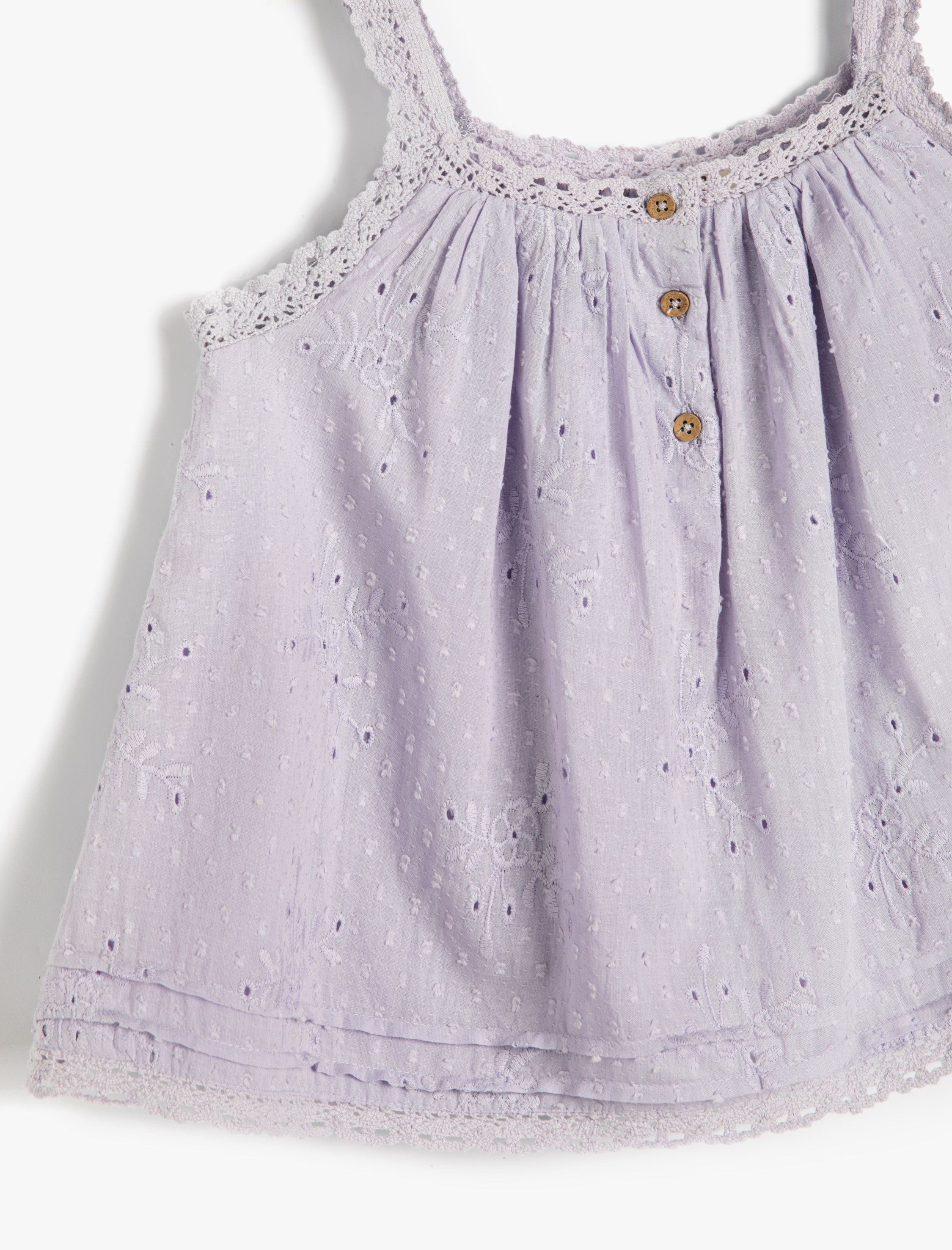  Kız Çocuk Askılı Bluz Çiçek Brodeli Düğmeli Pamuklu Astarlı