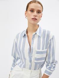 Uzun Kollu Gömlek Cep Detaylı Dokulu Pamuklu Düğmeli