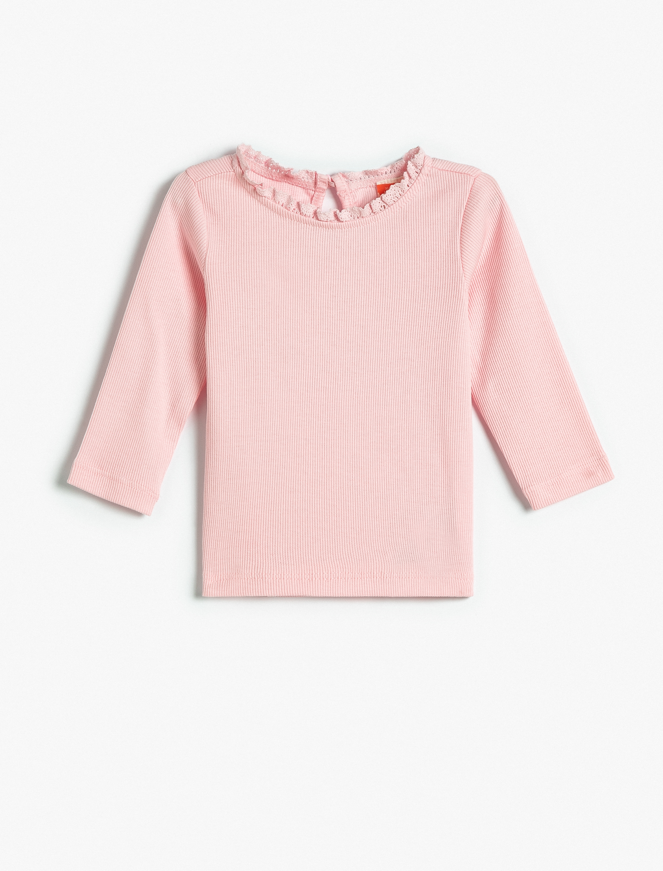  Kız Bebek Tişört Uzun Kollu Yuvarlak Yaka Fırfır Detaylı Kaşkorse Pamuklu