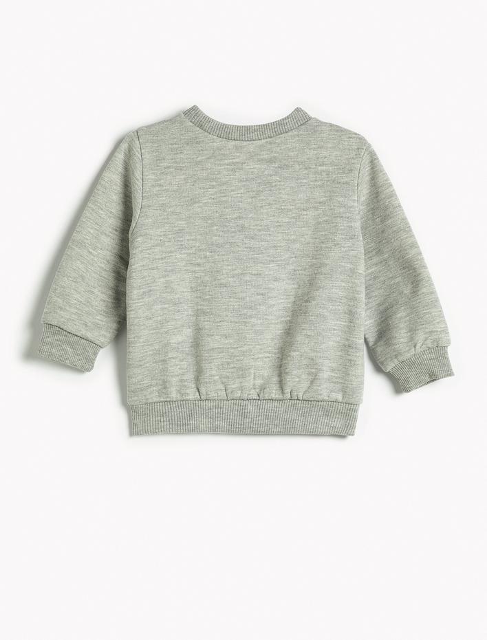 Erkek Bebek Sweatshirt Dinozor Peluş Aplike Detaylı Şardonlu Bisiklet Yaka