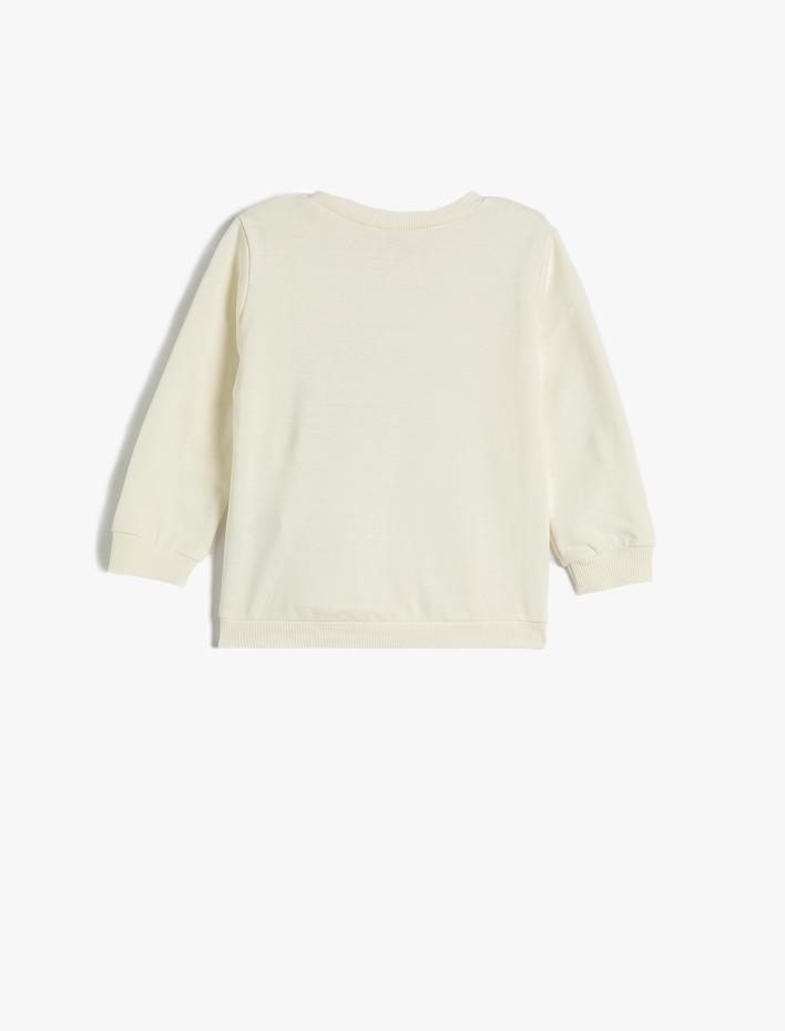 Kız Bebek Penguen Baskılı Sweatshirt Şardonlu Uzun Kollu Bisiklet Yaka Pamuklu