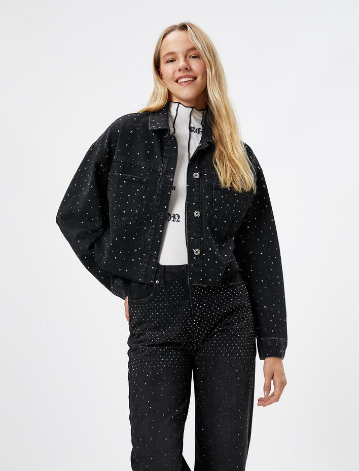  Kot Ceket Yıldız Parlak Taş İşlemeli Cepli Düğmeli