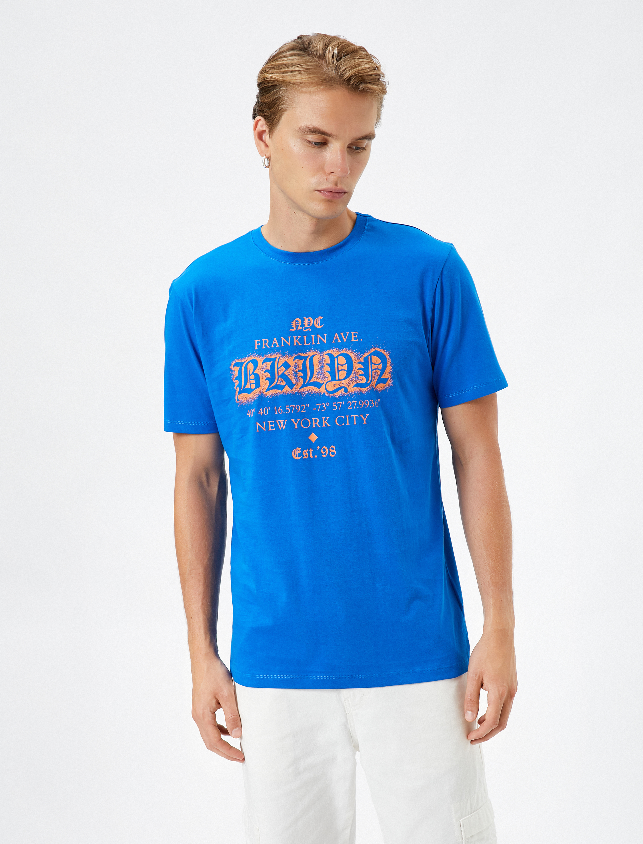   Slogan Baskılı Tişört Bisiklet Yaka Kısa Kollu Pamuklu