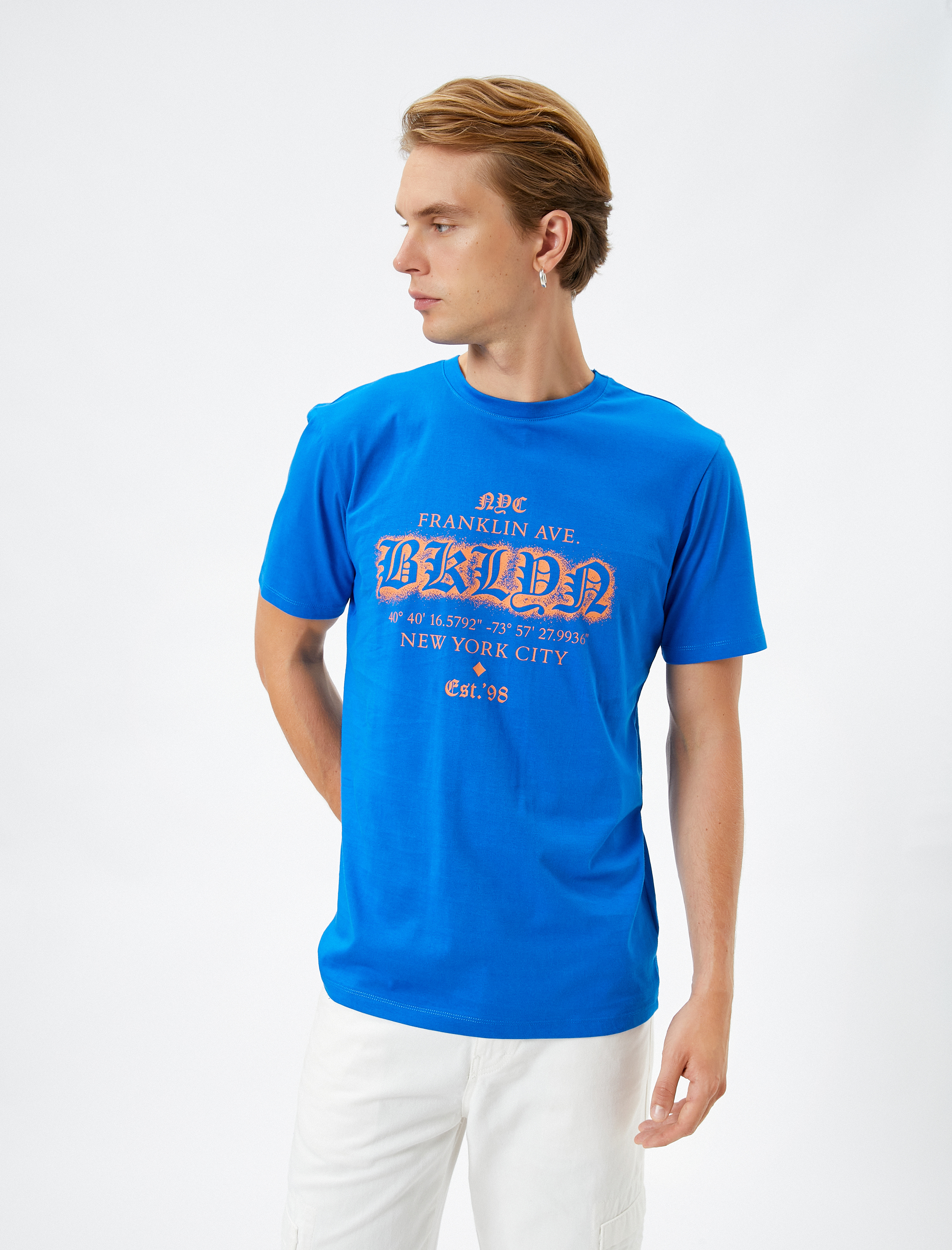   Slogan Baskılı Tişört Bisiklet Yaka Kısa Kollu Pamuklu