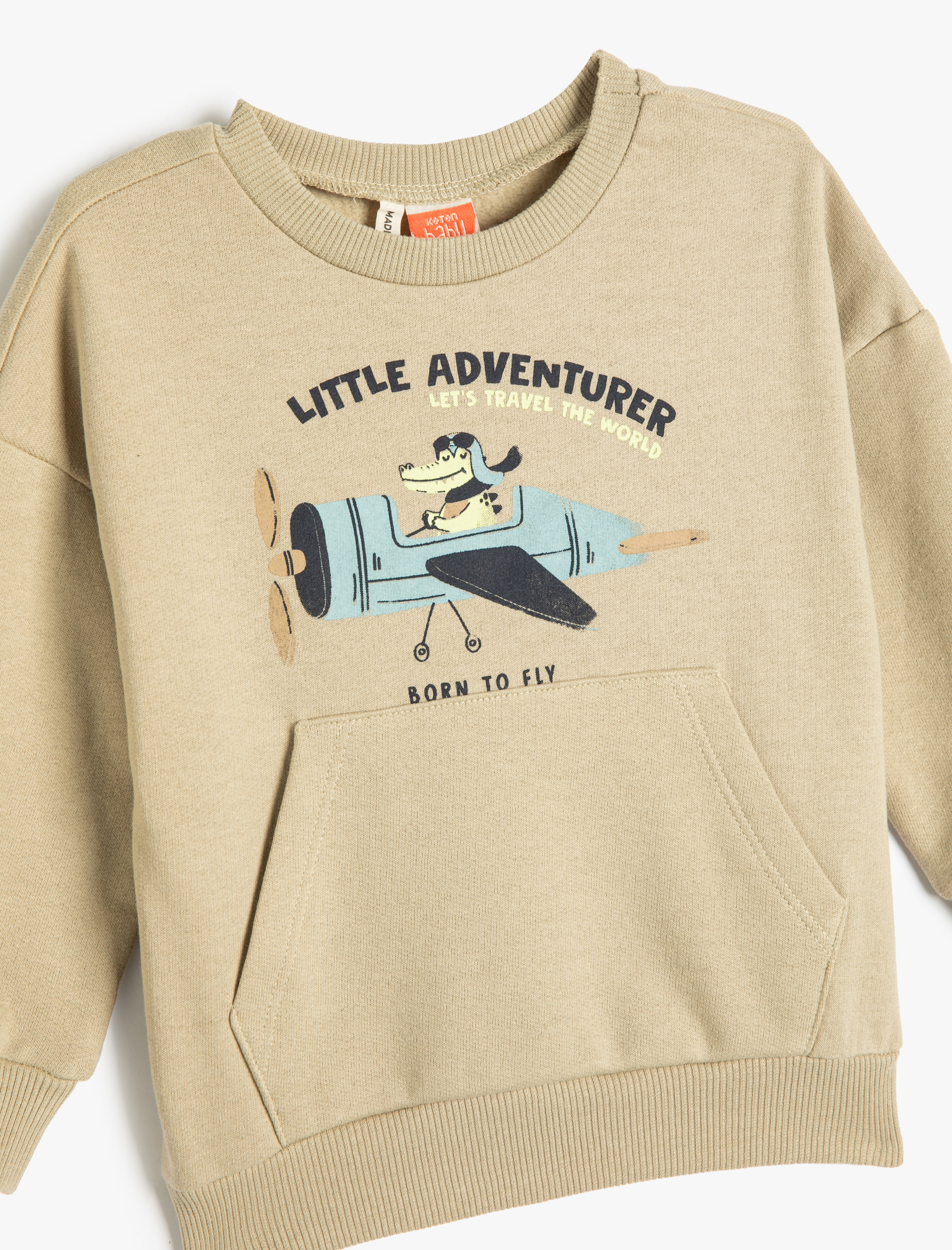  Erkek Bebek Sweatshirt Baskılı Uzun Kollu Bisiklet Yaka Şardonlu Pamuklu