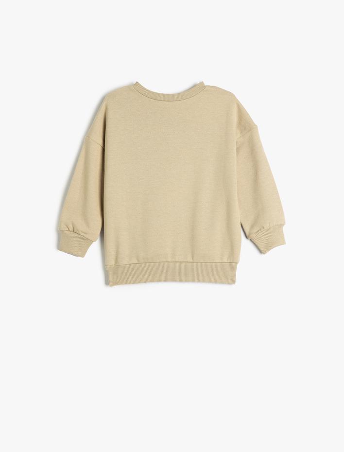 Erkek Bebek Sweatshirt Baskılı Uzun Kollu Bisiklet Yaka Şardonlu Pamuklu