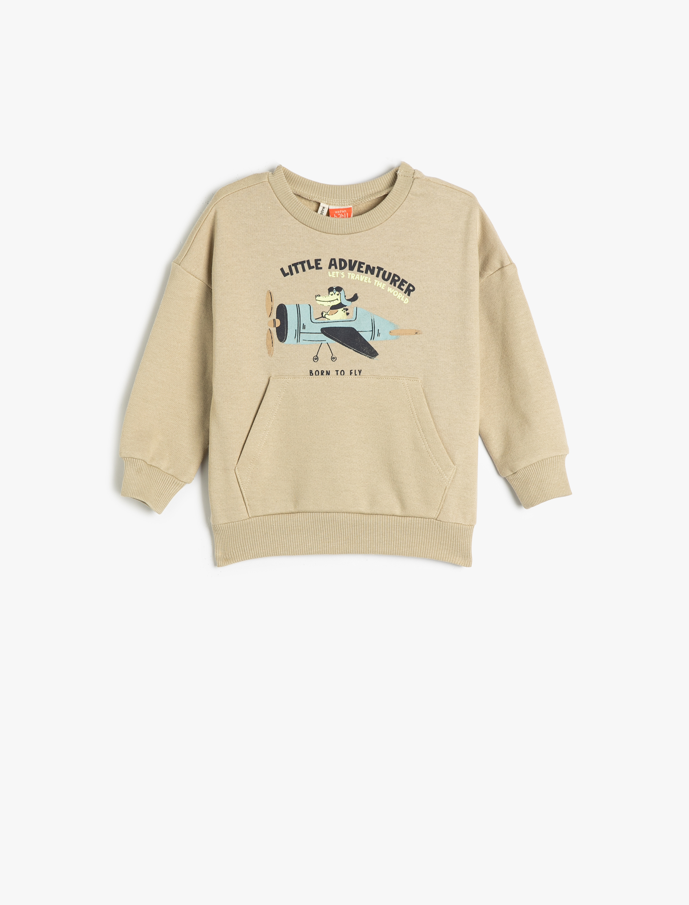  Erkek Bebek Sweatshirt Baskılı Uzun Kollu Bisiklet Yaka Şardonlu Pamuklu
