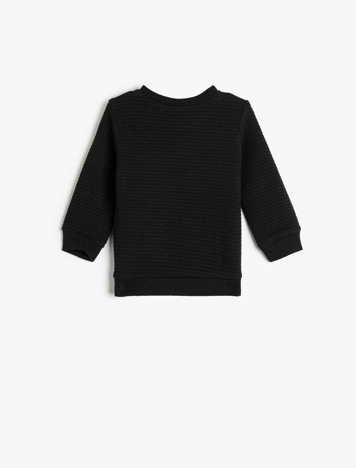 Erkek Bebek Basic Sweatshirt Dokulu Bisiklet Yaka Pamuklu