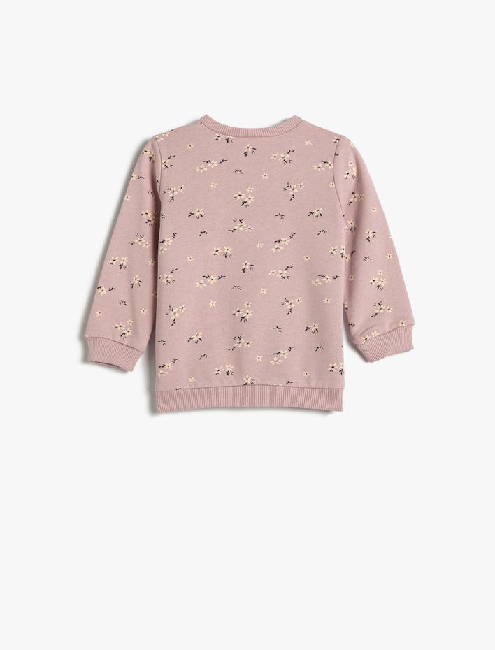 Kız Bebek Çiçekli Sweatshirt Uzun Kollu Bisiklet Yaka Pamuklu Şardonlu