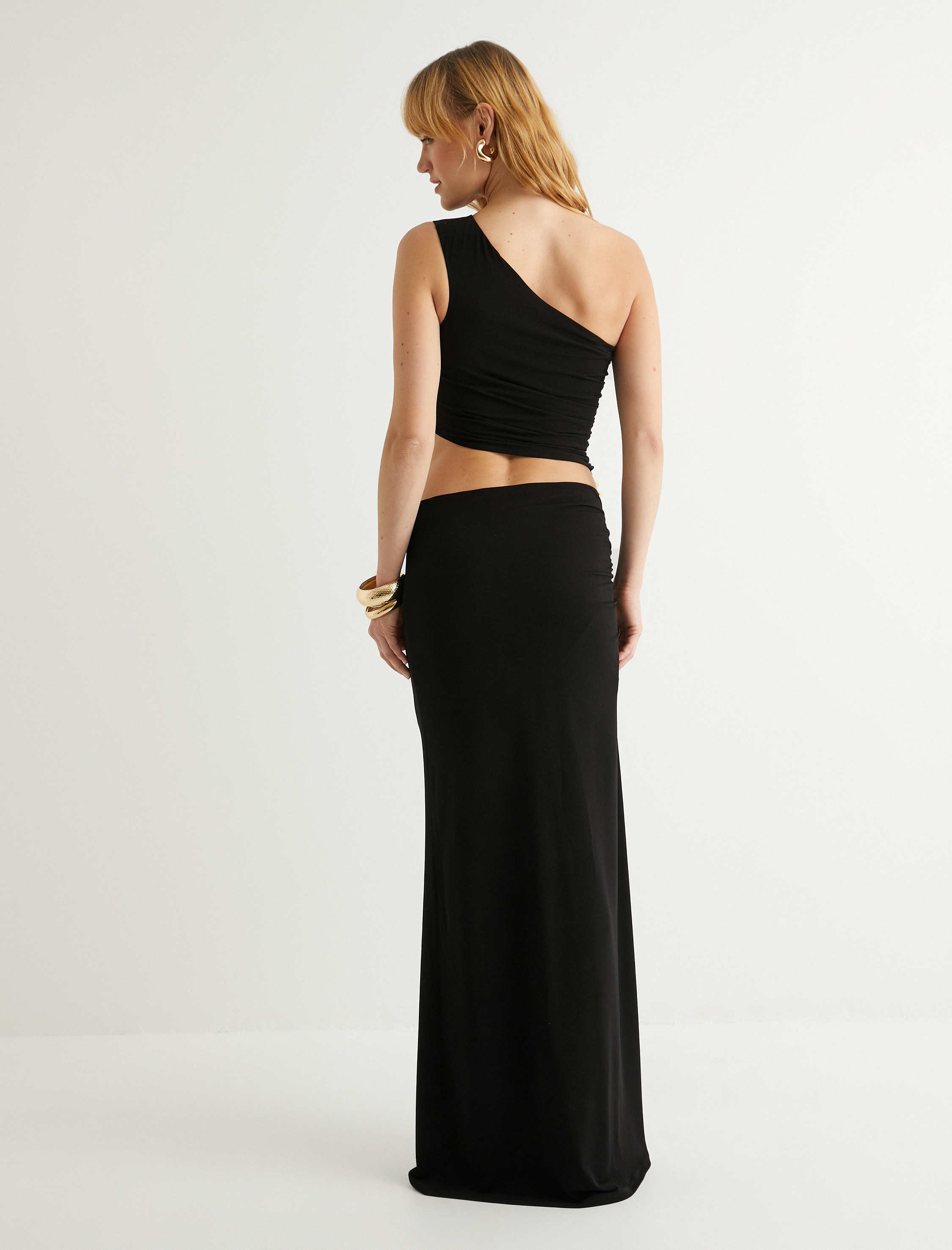   Koton X Sima Tarkan - Tek Omuz Bodycon Uzun Elbise Metal Aksesuarlı