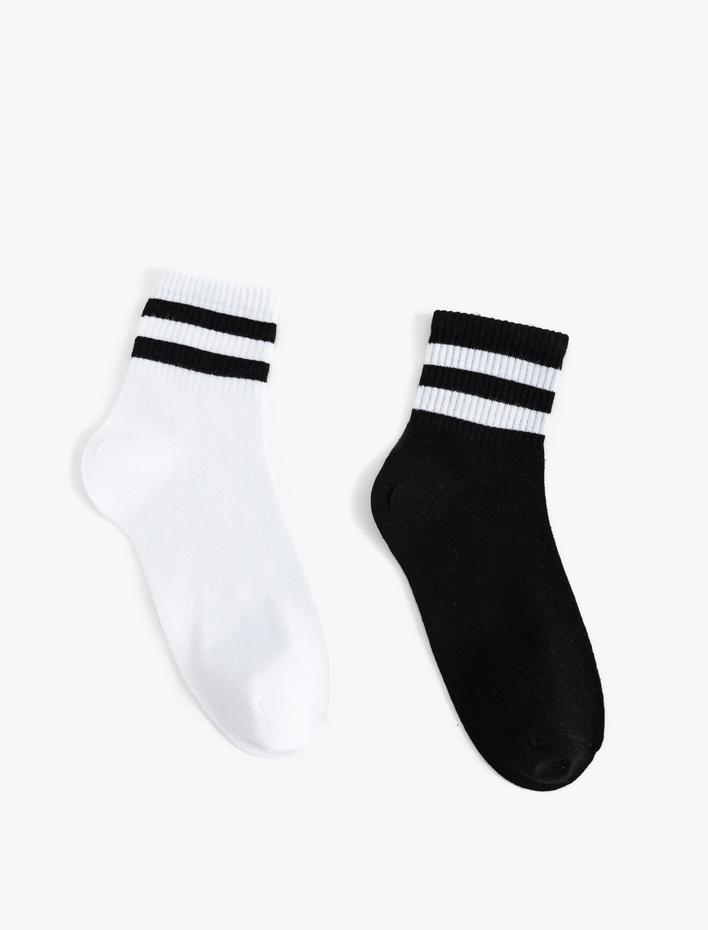 Kadın Spor Çorap Seti 2'li Çok Renkli Şerit Detaylı