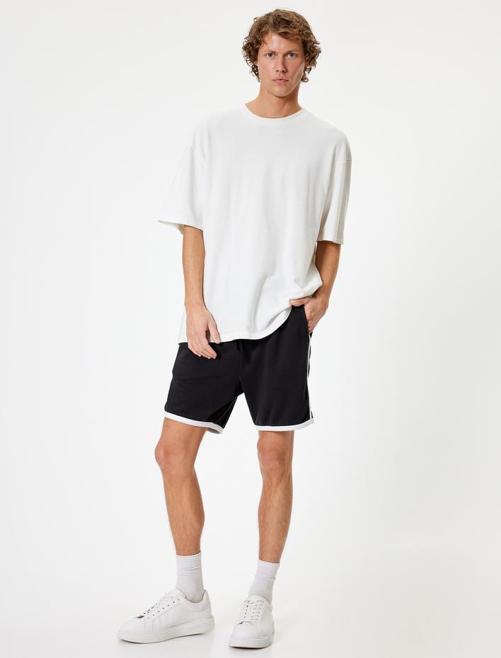  Bermuda Şort Cep Detaylı Biyeli Beli Bağcıklı Pamuk Karışımlı