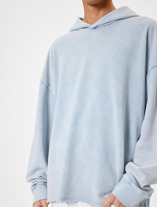 Oversize Sweatshirt Yıkamalı Uzun Kollu Kapşonlu Pamuk Karışımlı_4