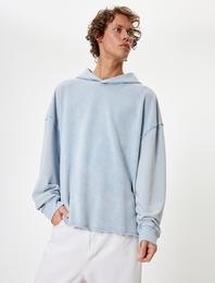 Oversize Sweatshirt Yıkamalı Uzun Kollu Kapşonlu Pamuk Karışımlı