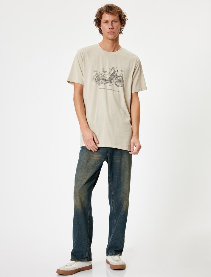  Slim Fit Tişört Baskılı Kısa Kollu Bisiklet Yaka Pamuklu