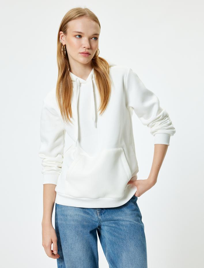  Şardonlu Basic Kapüşonlu Sweatshirt Kanguru Cepli Uzun Kollu