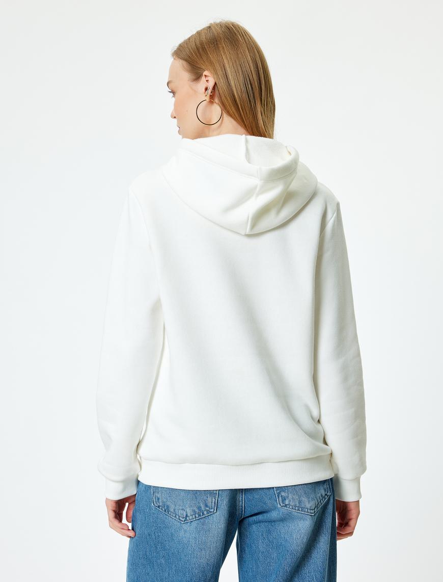   Basic Kapüşonlu Sweatshirt Kanguru Cepli Uzun Kollu