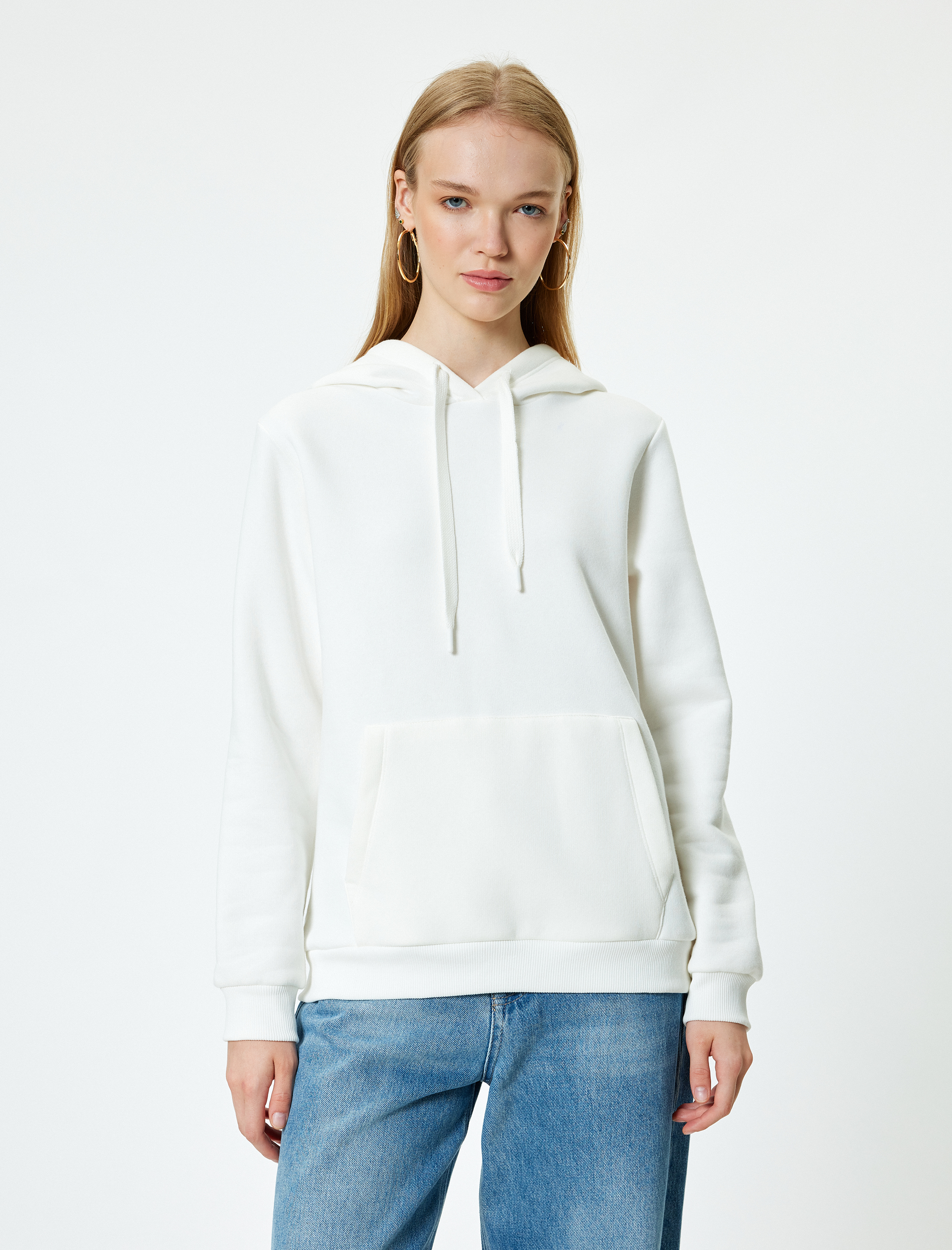   Şardonlu Basic Kapüşonlu Sweatshirt Kanguru Cepli Uzun Kollu