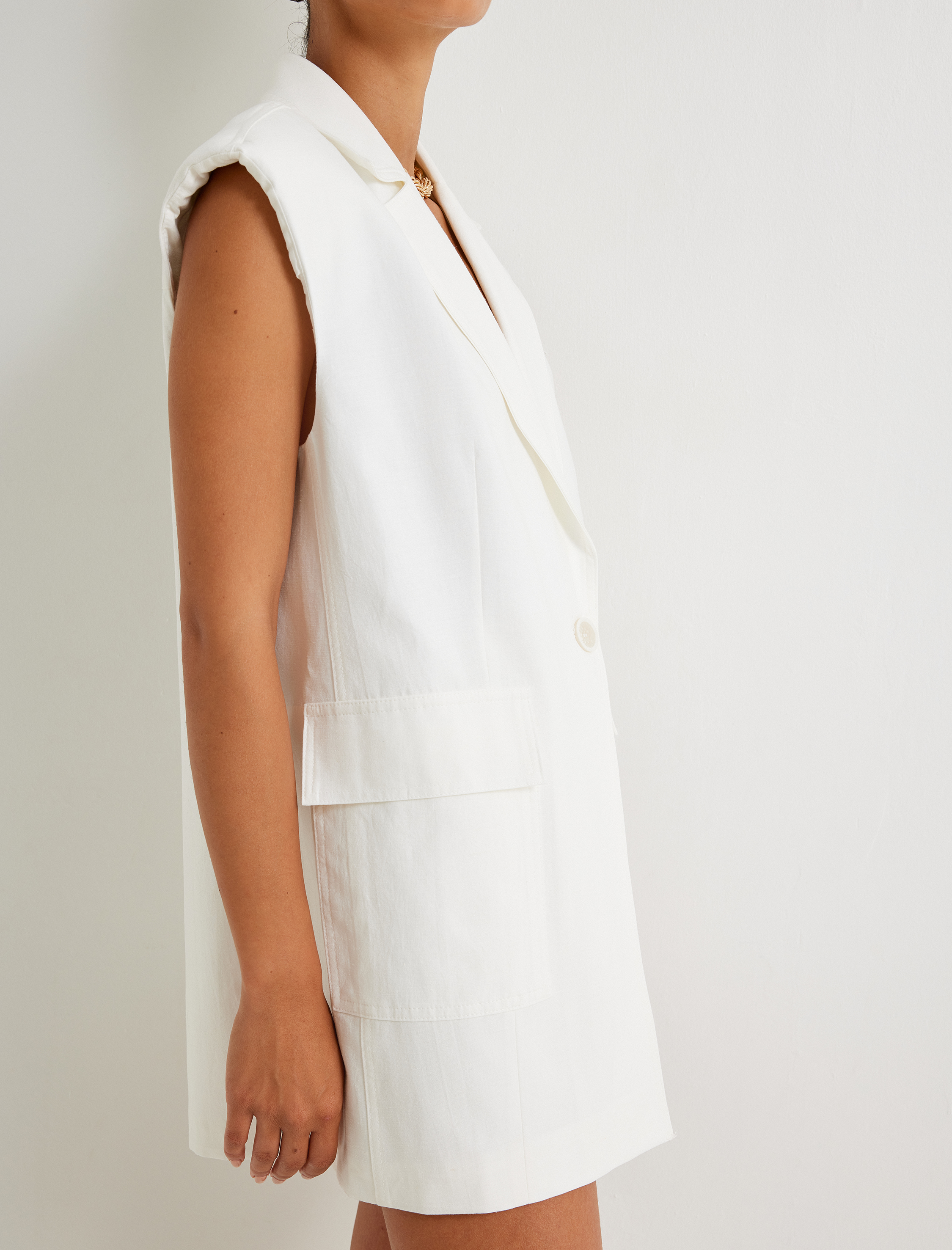   Koton X Sima Tarkan - Keten Karışımlı Blazer Yelek Kruvaze Kalça Boy Cepli