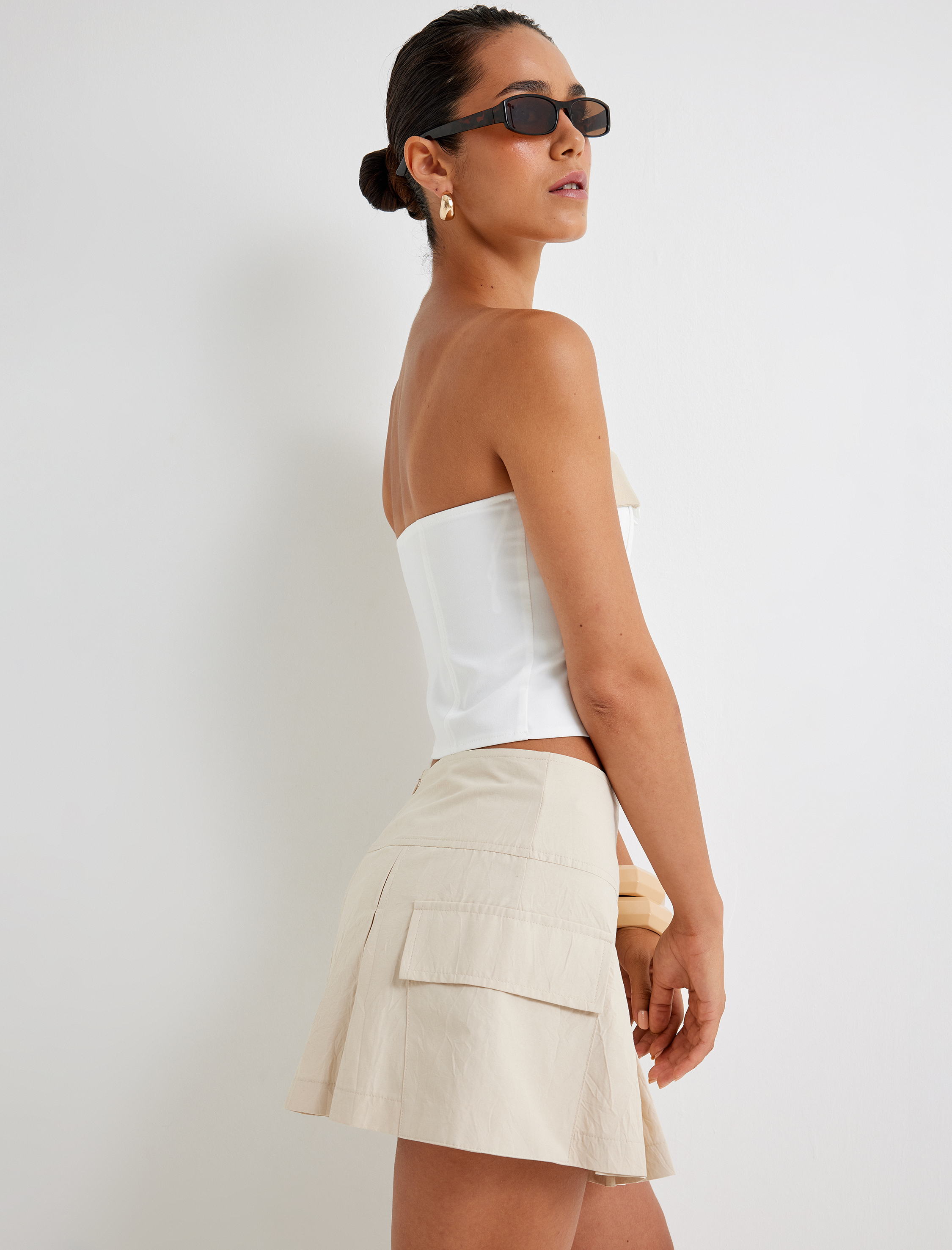   Pileli Mini Etek Kargo Cep Detaylı Poplin Kumaş