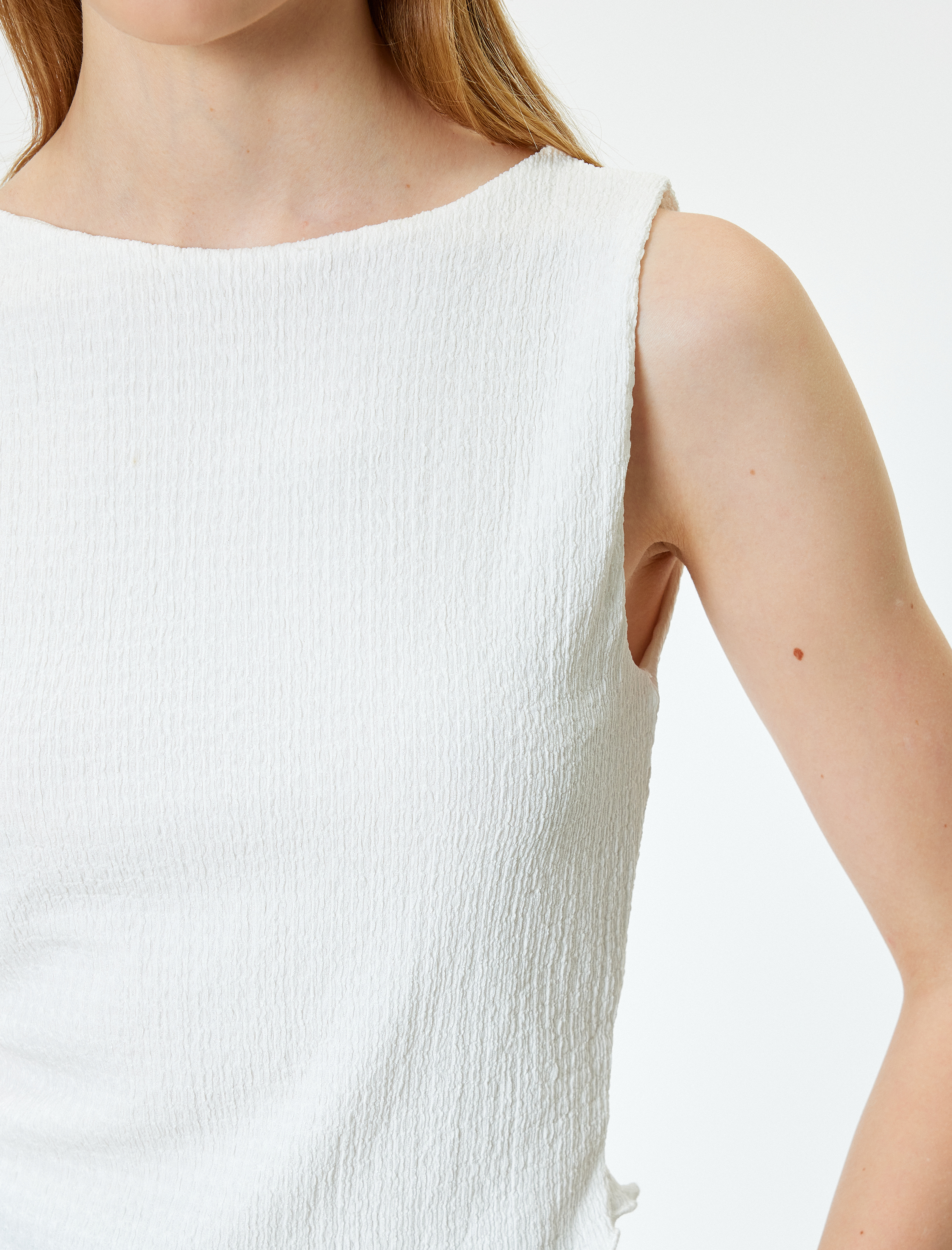 Kolsuz Bluz Bürümcük Asimetrik Kesim Bisiklet Yaka Slim Fit