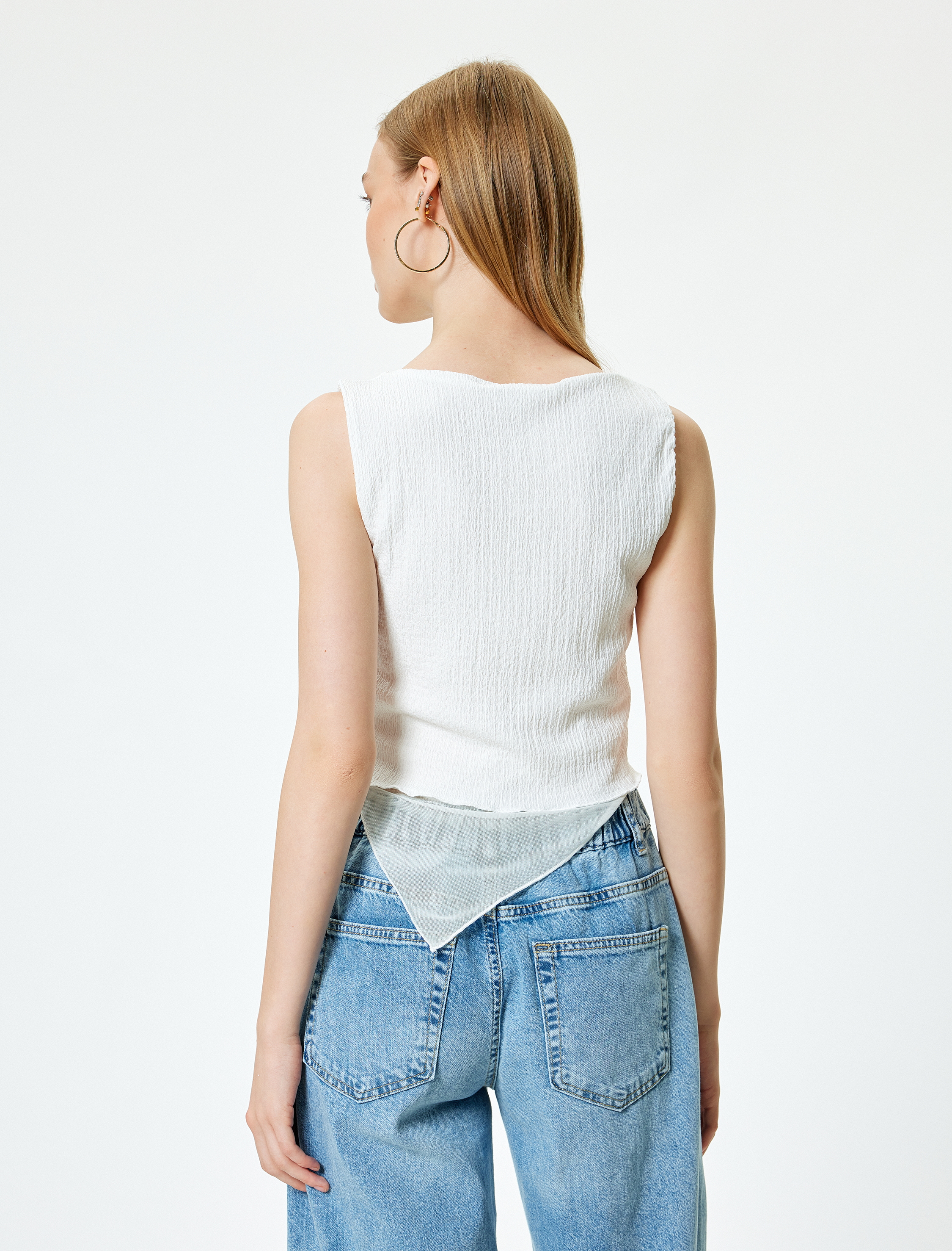 Kolsuz Bluz Bürümcük Asimetrik Kesim Bisiklet Yaka Slim Fit