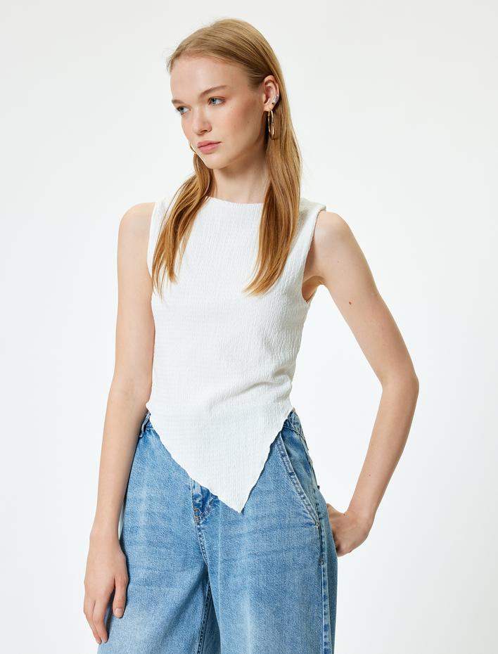  Kolsuz Bluz Bürümcük Asimetrik Kesim Bisiklet Yaka Slim Fit