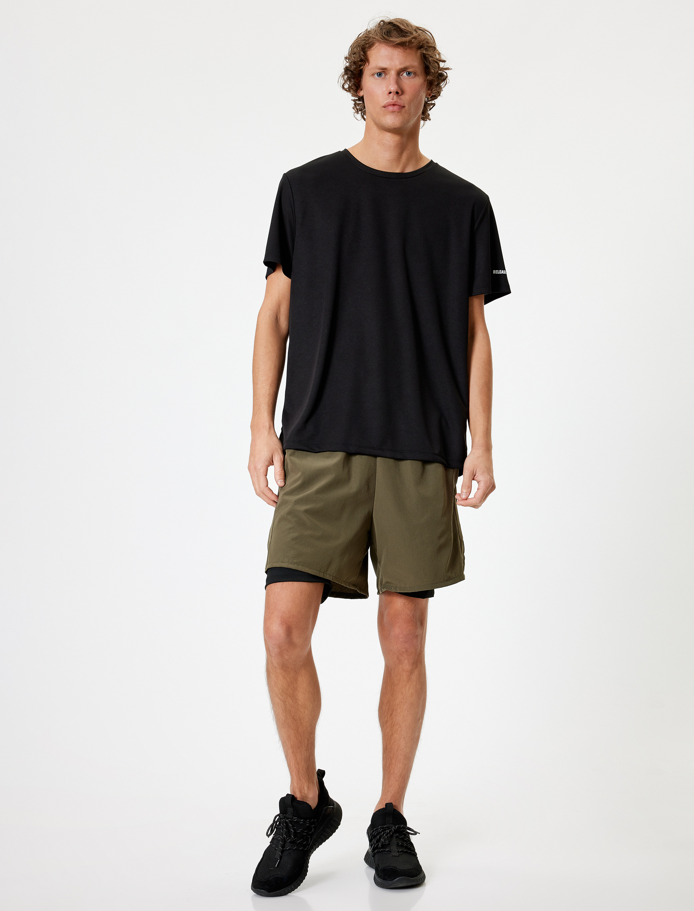   Spor Şort Taytlı Paraşüt Kumaş Renk Bloklu Cep Detaylı